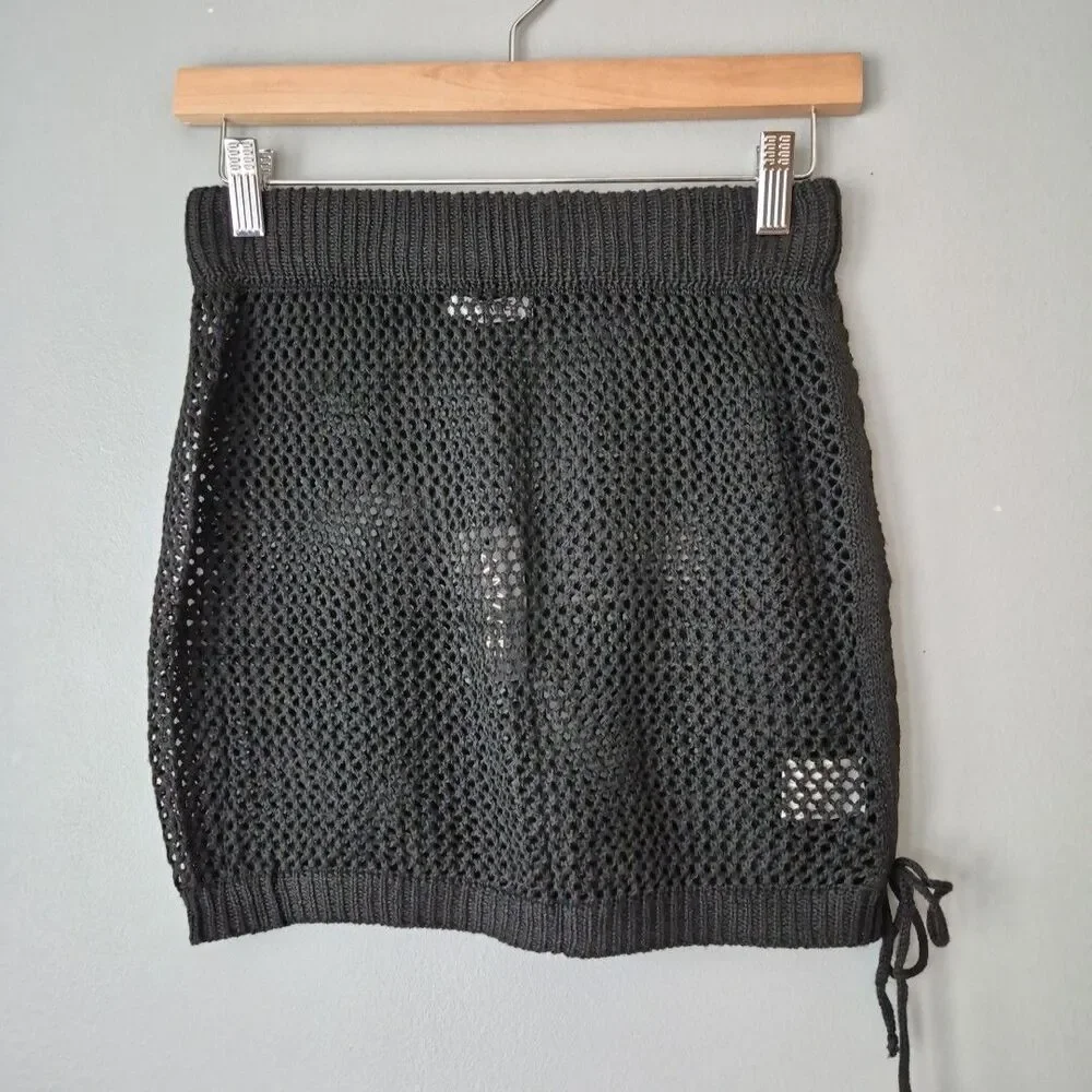 Aimage Black Crochet Pull On Mini Side Tie Swimsuit Cover Up Skirt Womens XS